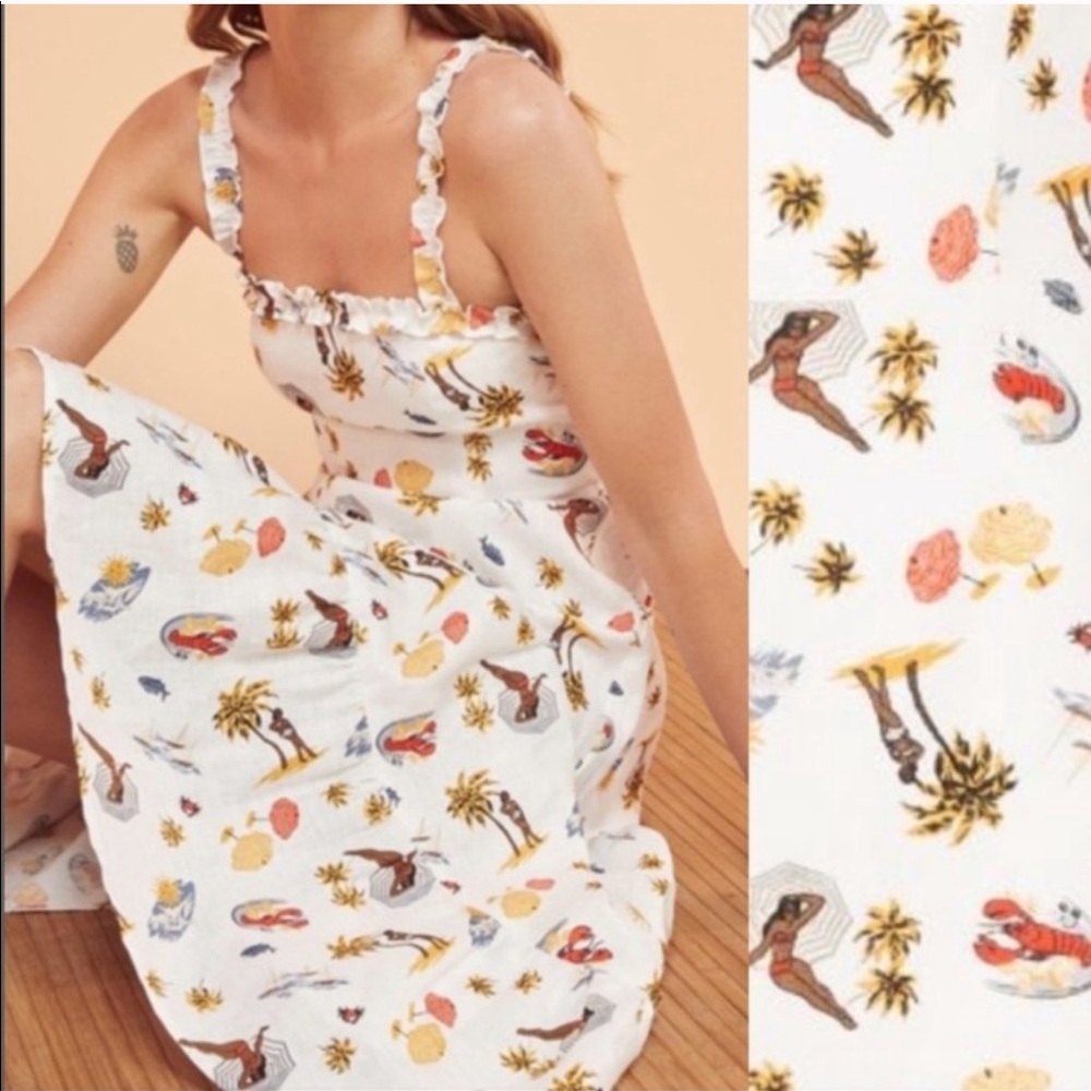 Reformation Hyla Midi Dress Beach Linen Tropez